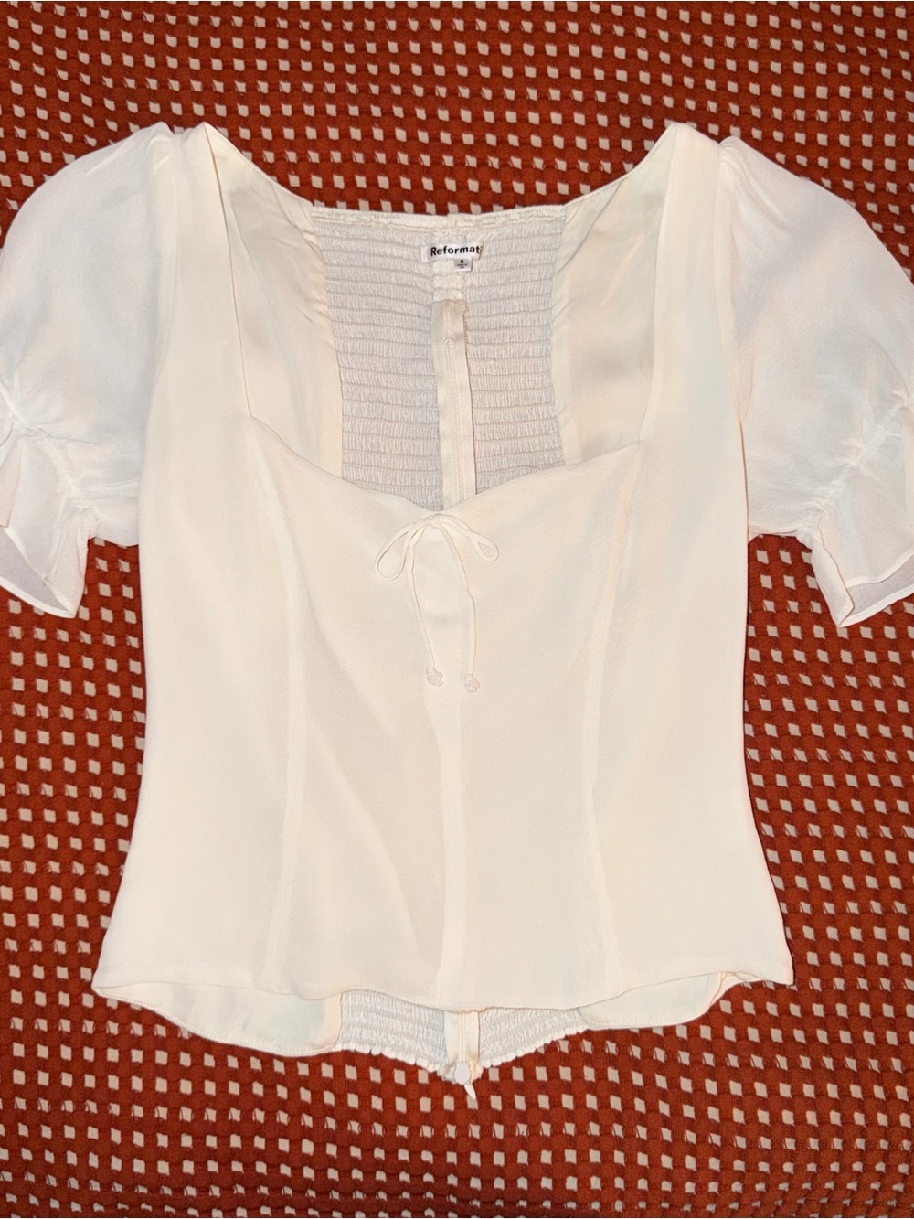 Reformation Cream Square-Neck Puff Sleeve Blouse